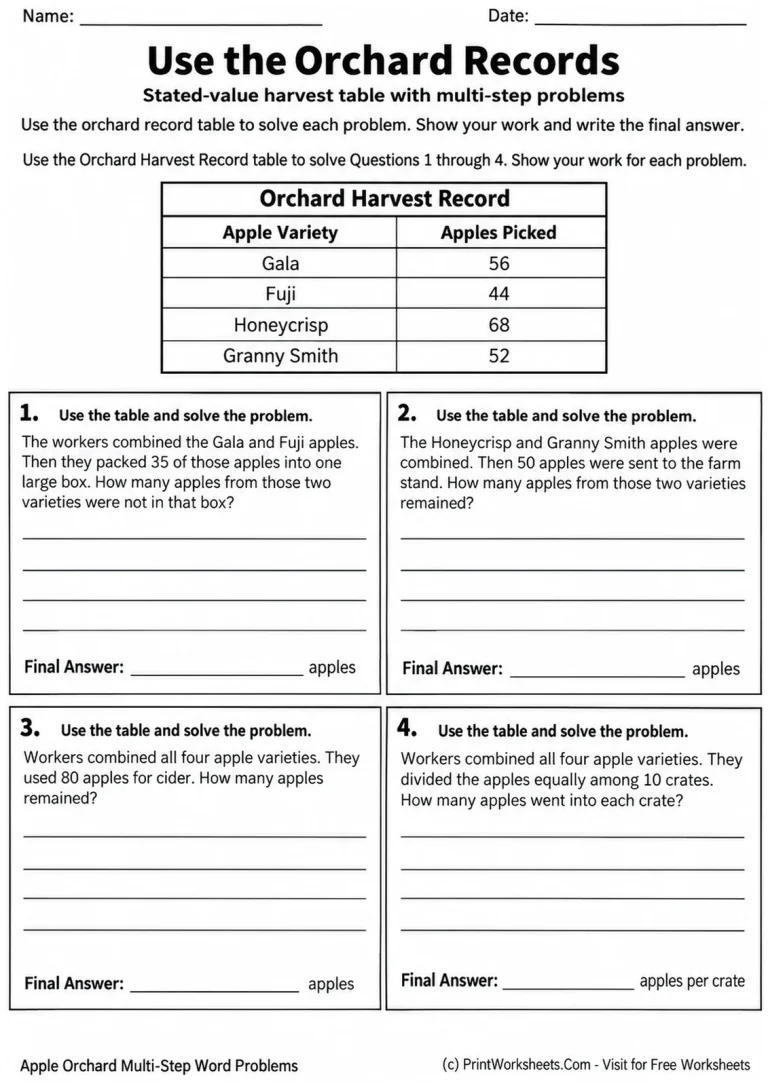 Use the Orchard Records printable worksheet