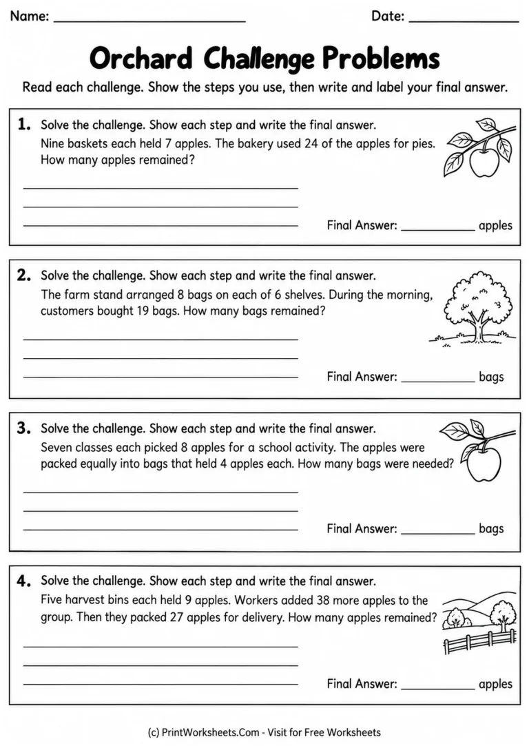 Orchard Challenge Problems printable worksheet