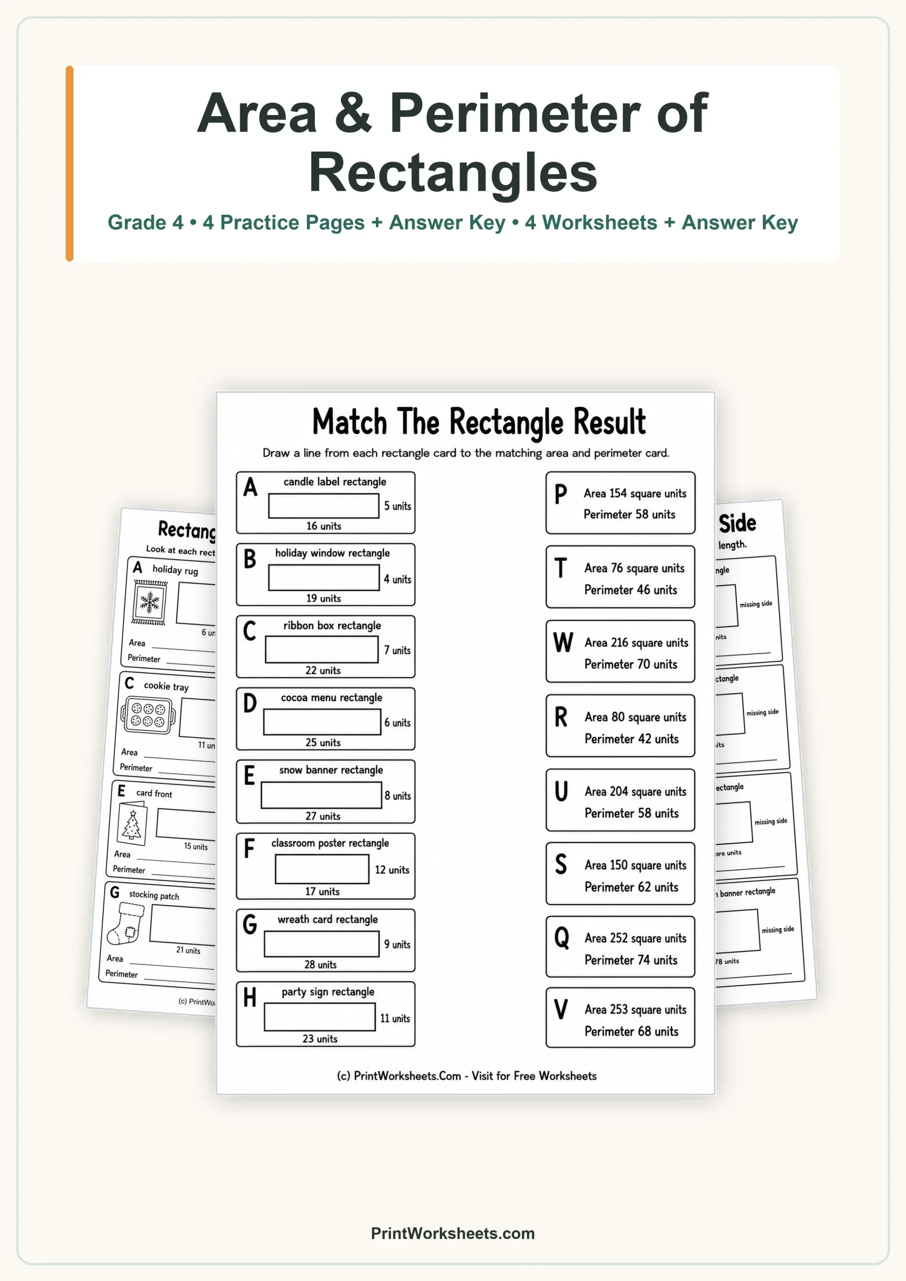 Geometry Worksheets Worksheet - Area and Perimeter of Rectangles Worksheets for Grade 4 | Free Printable