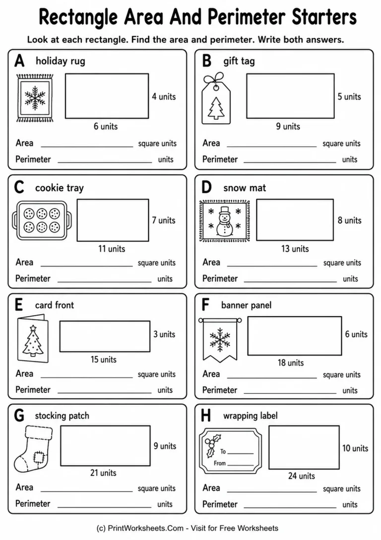 Rectangle Area And Perimeter Starters Rectangle Area And Perimeter Starters printable worksheet