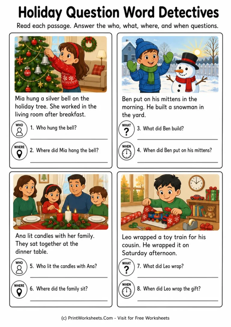 Holiday Question Word Detectives printable worksheet
