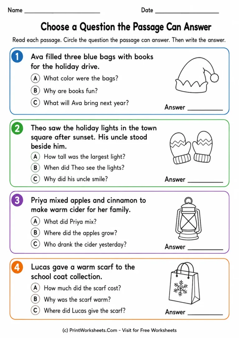 Choose a Question the Passage Can Answer printable worksheet