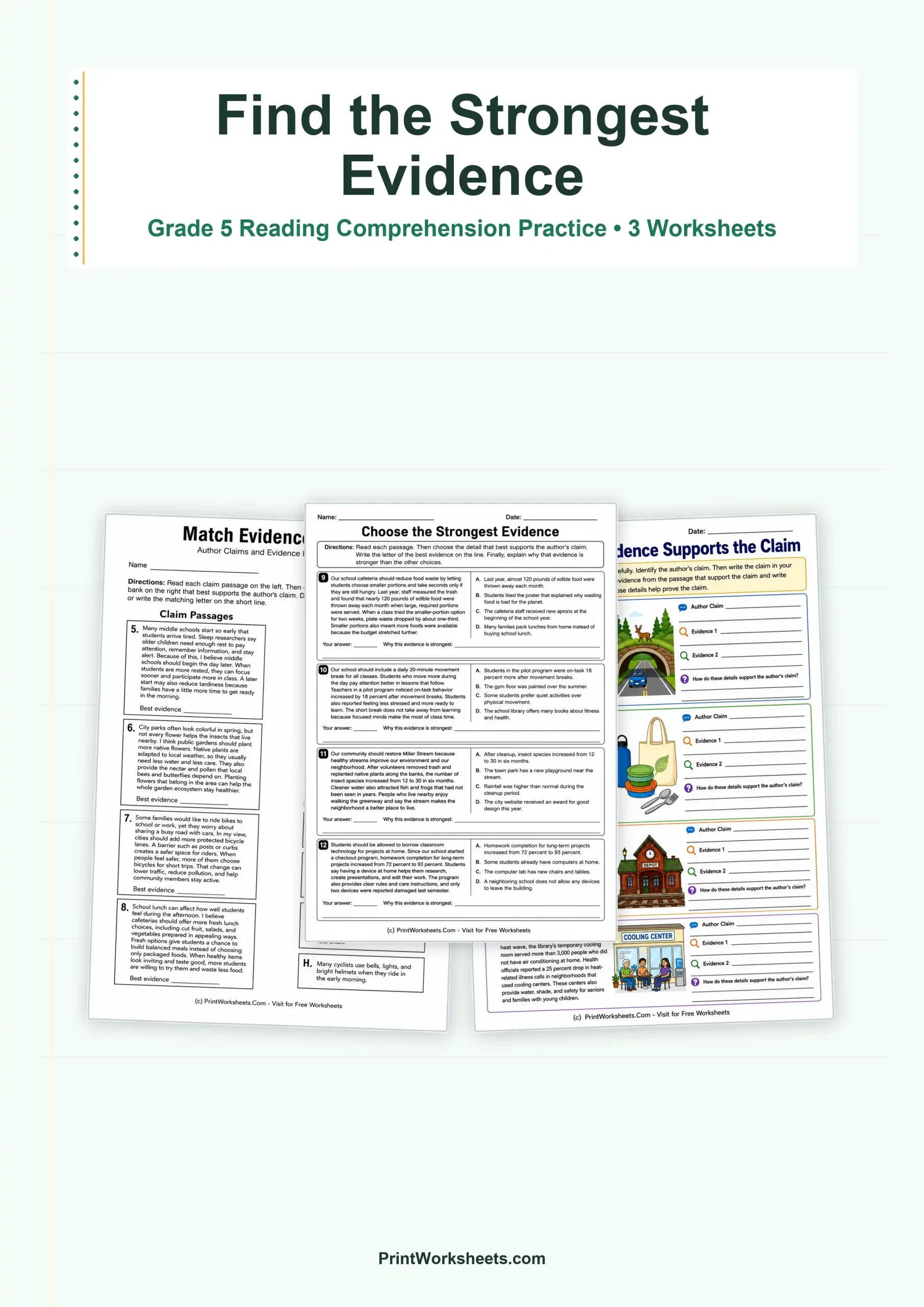 Reading Comprehension Worksheet - Author Claims and Evidence Passages for Grade 5 – Free Printable PDF | Free Printable