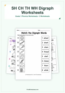 Phonics Worksheets Worksheet - Beginning Digraphs SH, CH, TH and WH Worksheets for Grade 1 – Free Printable PDF | Free Printable