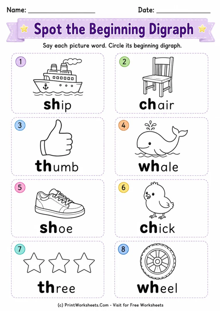Spot the Beginning Digraph Spot the Beginning Digraph printable worksheet