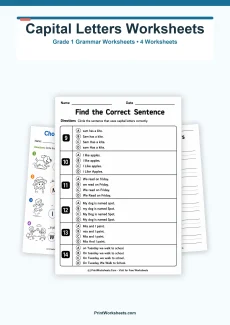 Grammar Worksheets Worksheet - Capital Letters in Sentences Worksheets for Grade 1 – Free Printable PDF | Free Printable