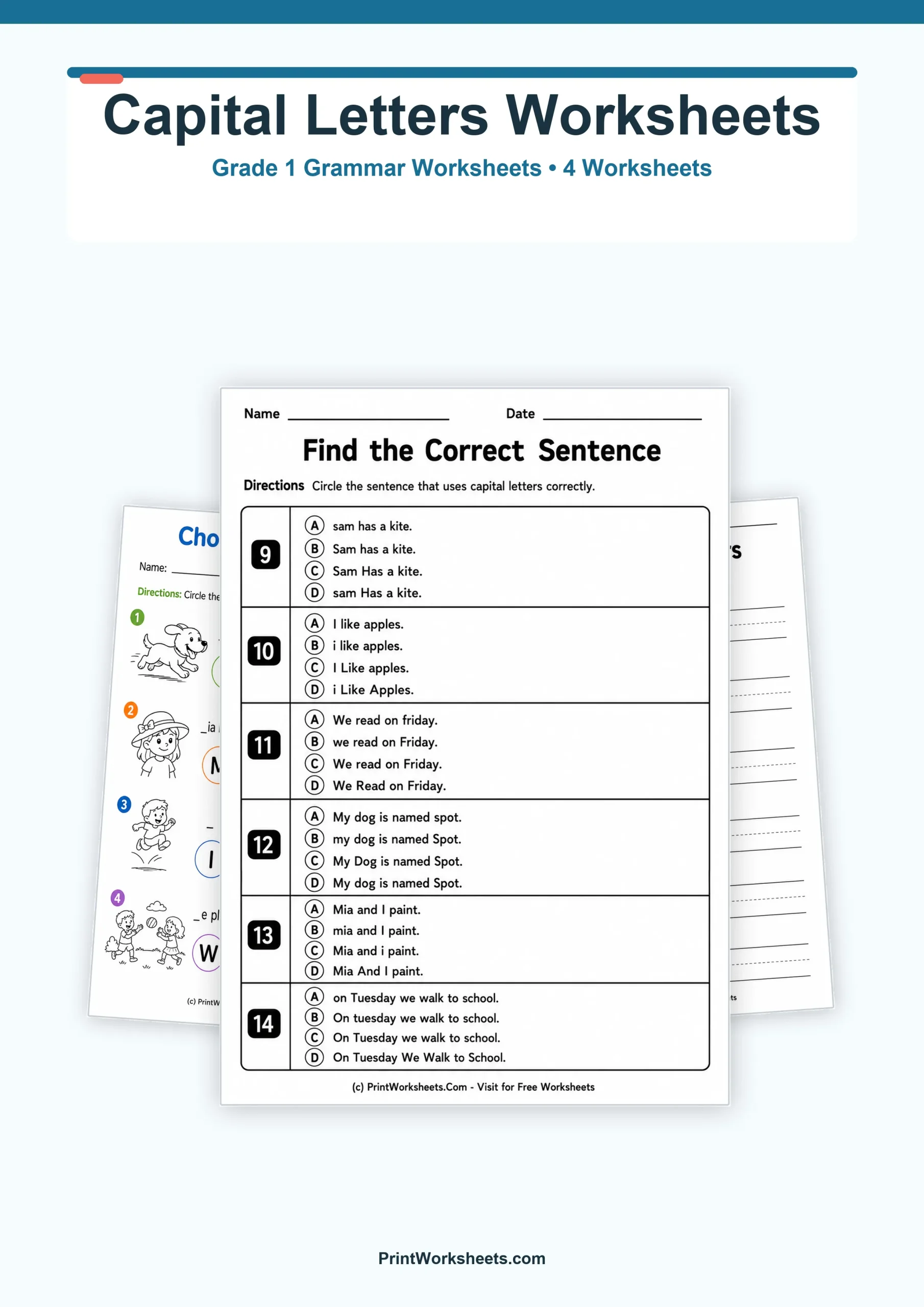 Grammar Worksheets Worksheet - Capital Letters in Sentences Worksheets for Grade 1 – Free Printable PDF | Free Printable