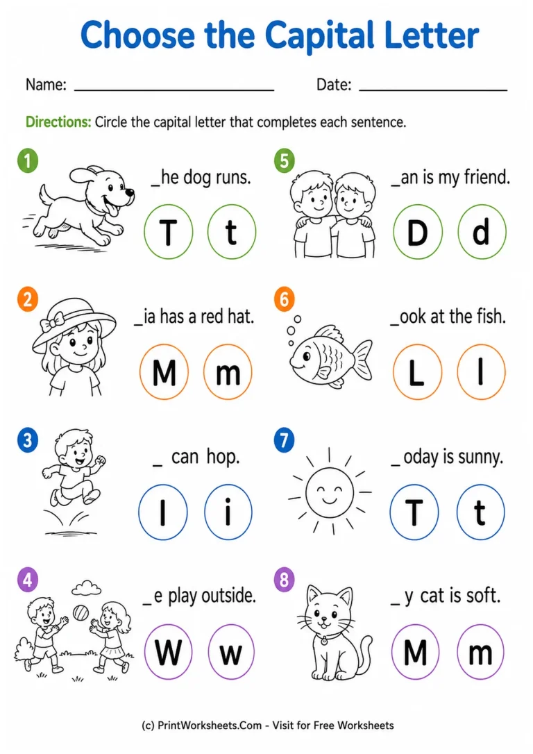 Choose the Capital Letter printable worksheet