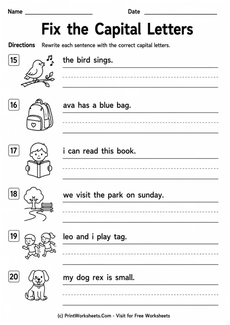 Fix the Capital Letters printable worksheet