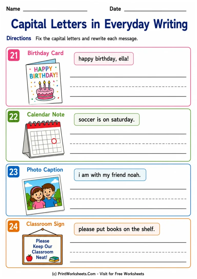 Capital Letters in Everyday Writing printable worksheet