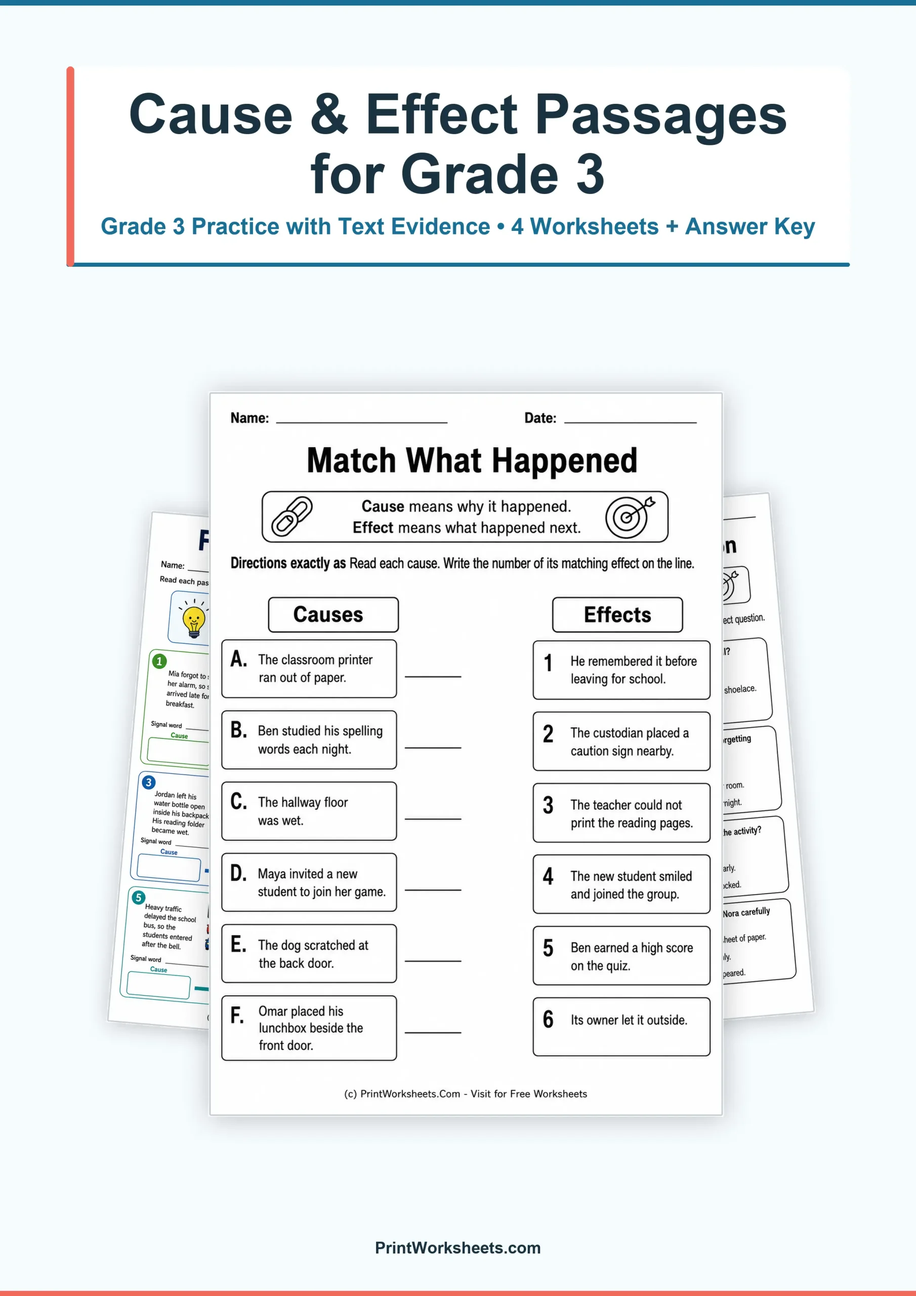 Reading Comprehension Worksheet - Cause and Effect Reading Passages for Grade 3 – Free Printable PDF | Free Printable