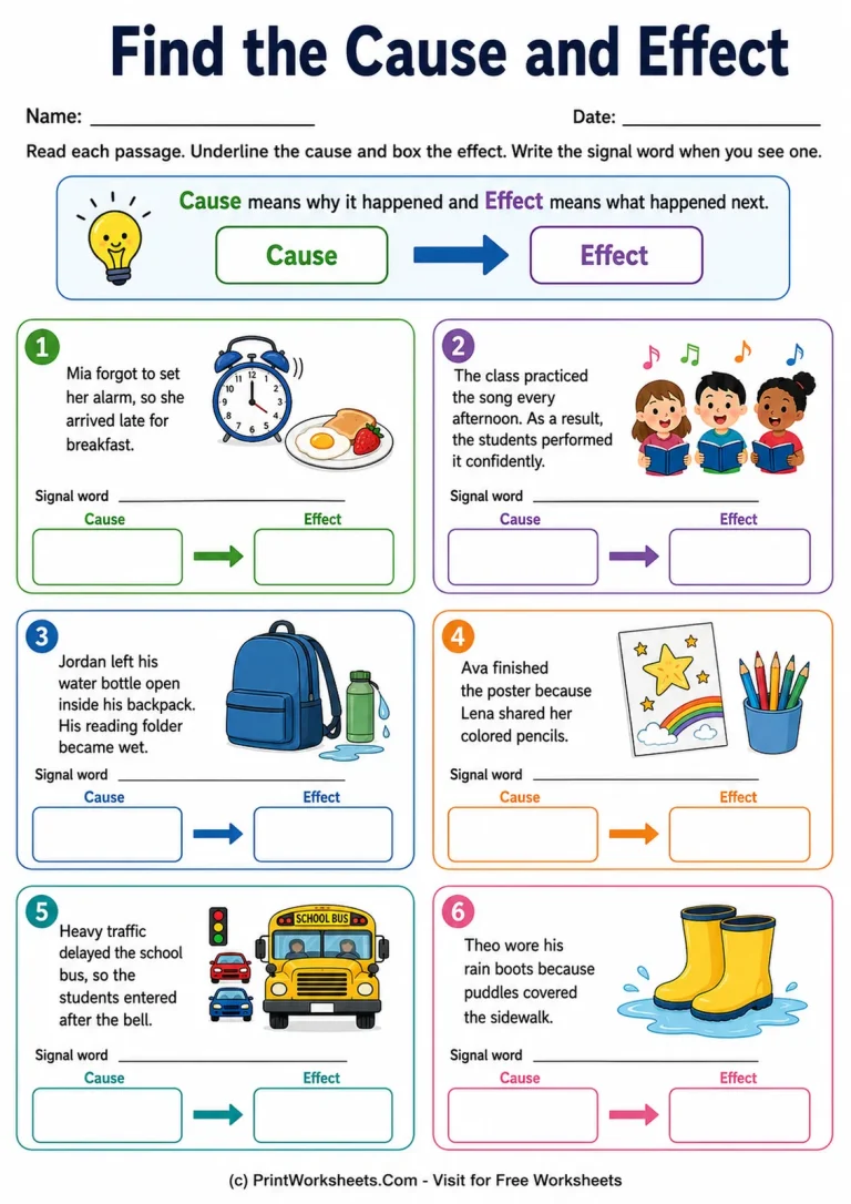 Find the Cause and Effect Find the Cause and Effect printable worksheet