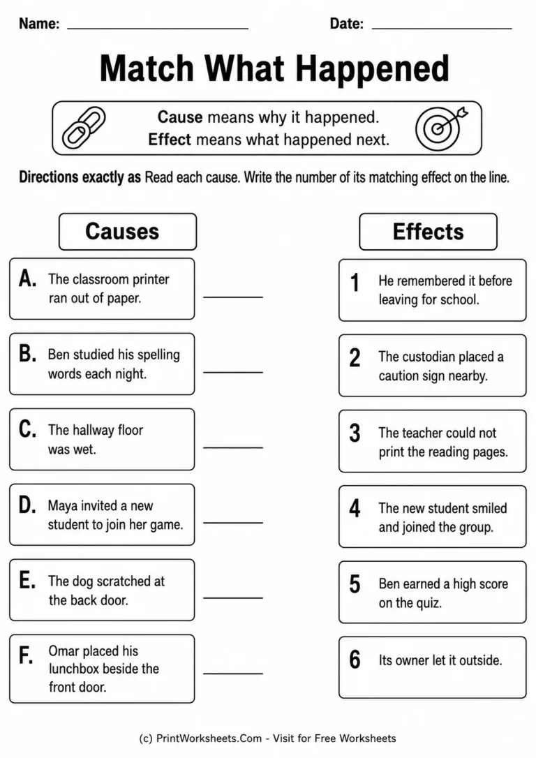 Match What Happened Match What Happened printable worksheet