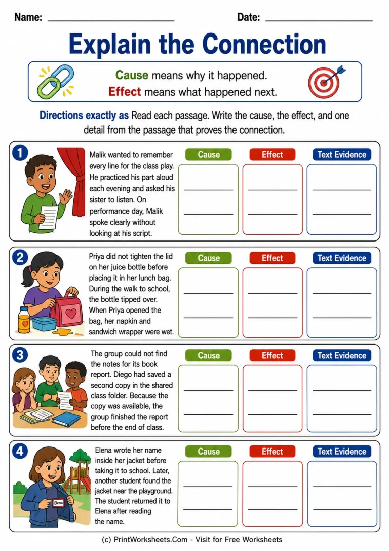Explain the Connection Explain the Connection printable worksheet