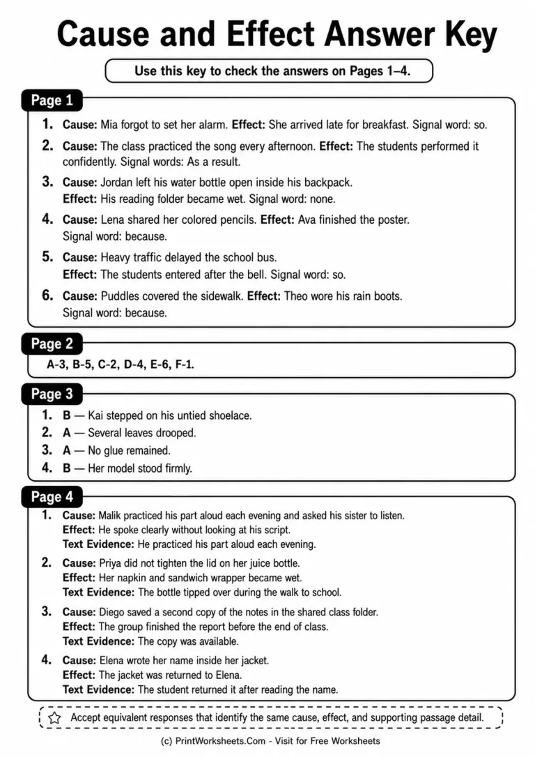 Cause and Effect Answer Key Cause and Effect Answer Key answer key