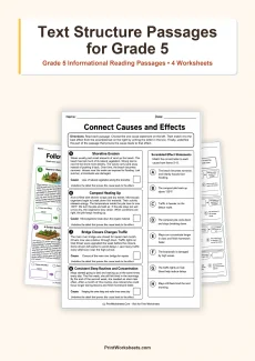 Reading Comprehension Worksheet - Cause, Effect and Chronology Passages for Grade 5 – Free Printable PDF | Free Printable