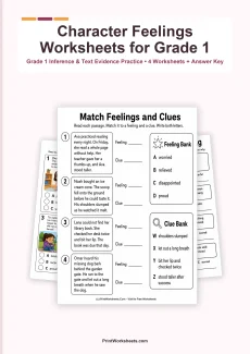 Reading Comprehension Worksheet - Character Feelings Reading Passages for Grade 1 – Free Printable PDF | Free Printable