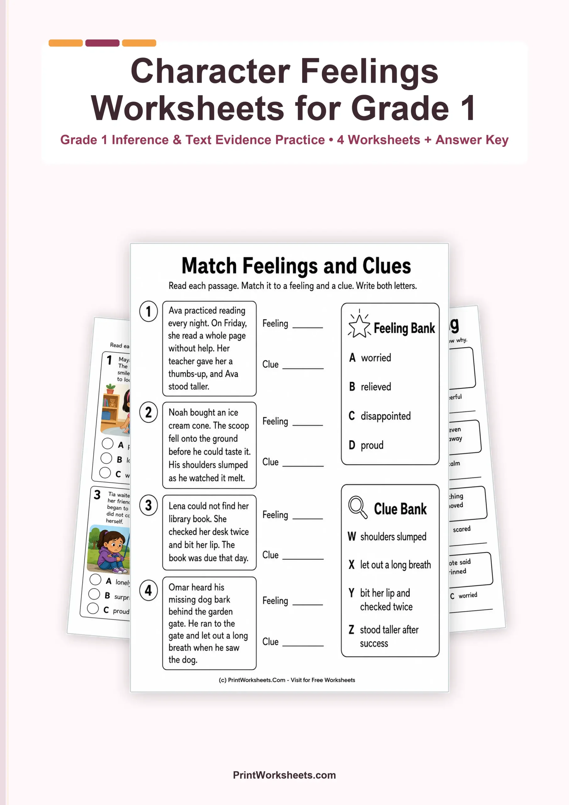 Reading Comprehension Worksheet - Character Feelings Reading Passages for Grade 1 – Free Printable PDF | Free Printable