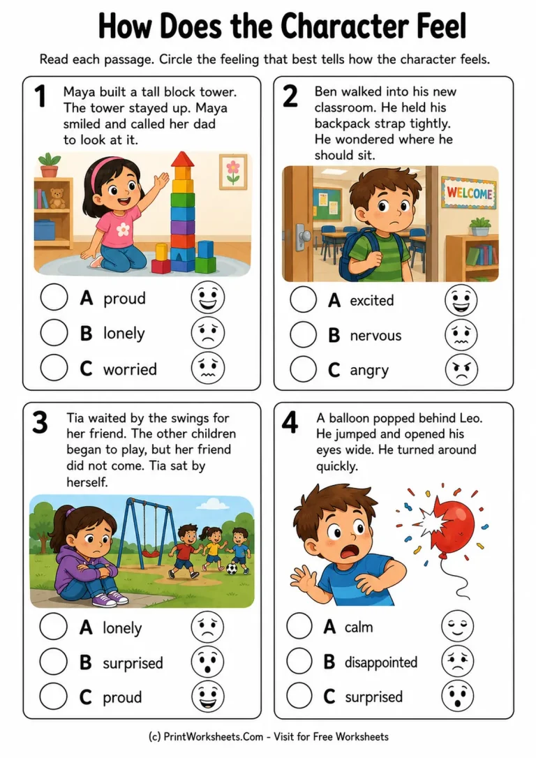 How Does the Character Feel printable worksheet