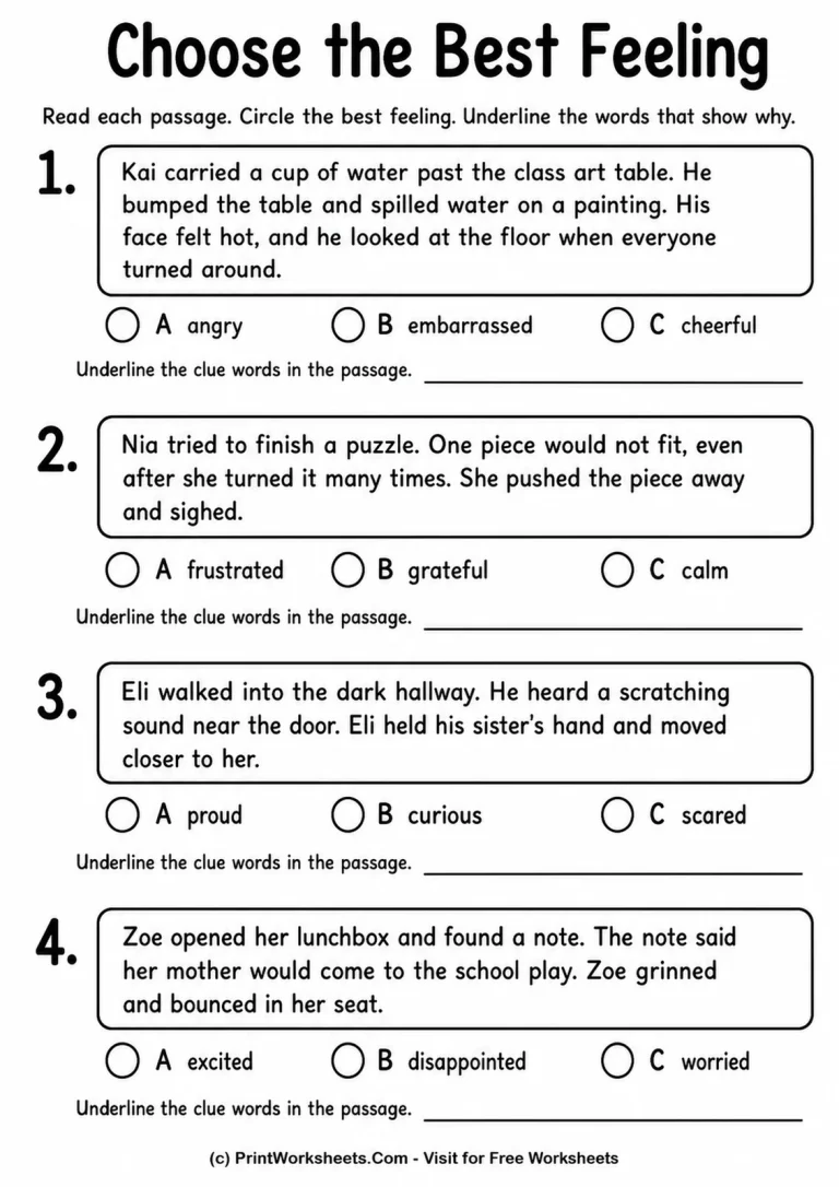 Choose the Best Feeling printable worksheet