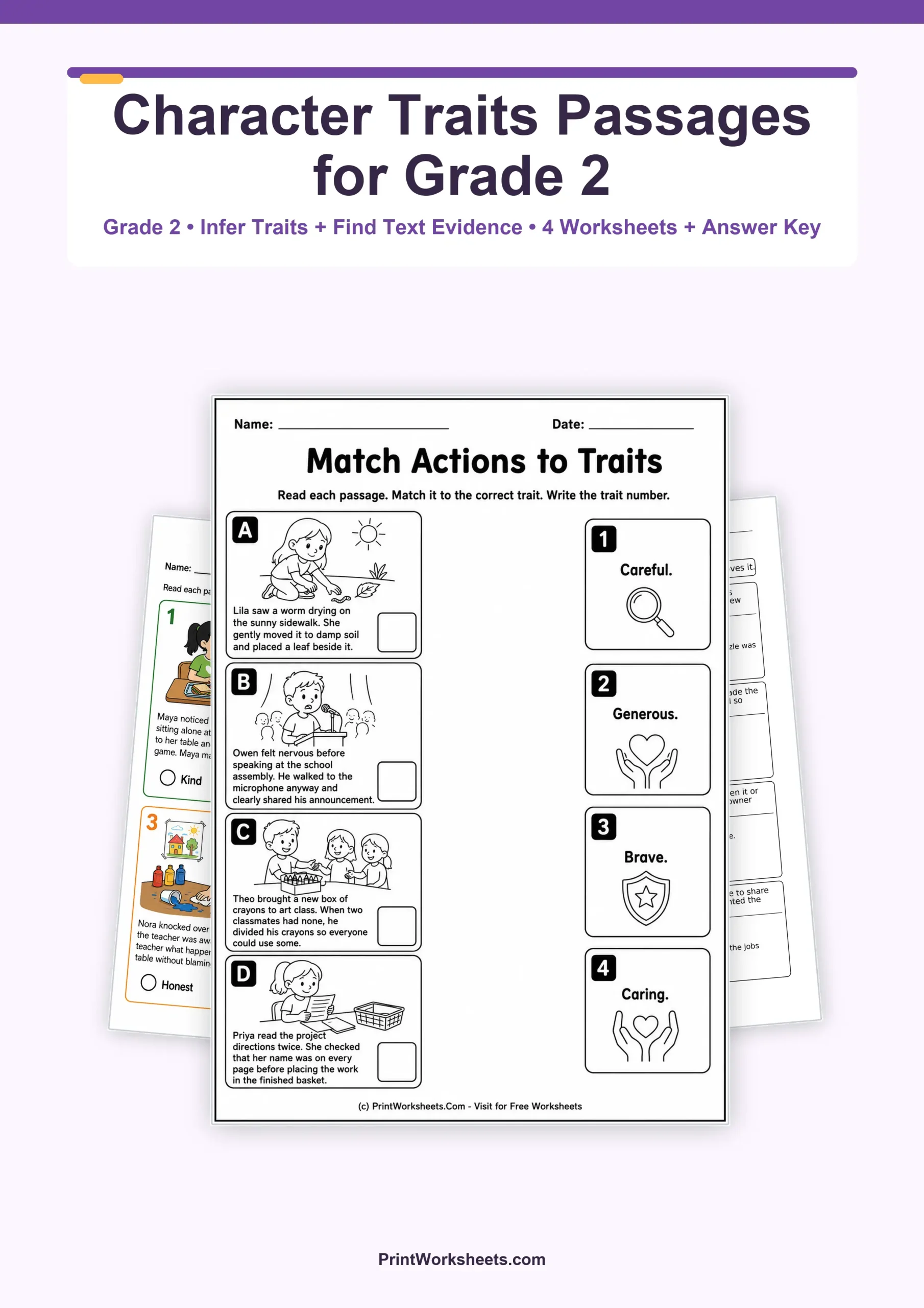 Reading Comprehension Worksheet - Character Traits Reading Passages for Grade 2 – Free Printable PDF | Free Printable