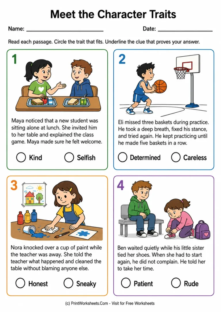 Meet the Character Traits printable worksheet