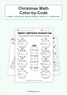 Christmas Worksheets Worksheet - Christmas Color by Code Math Worksheets for Grades 1-2 – Free Printable PDF | Free Printable