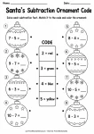 Santa’s Subtraction Ornament Code printable worksheet