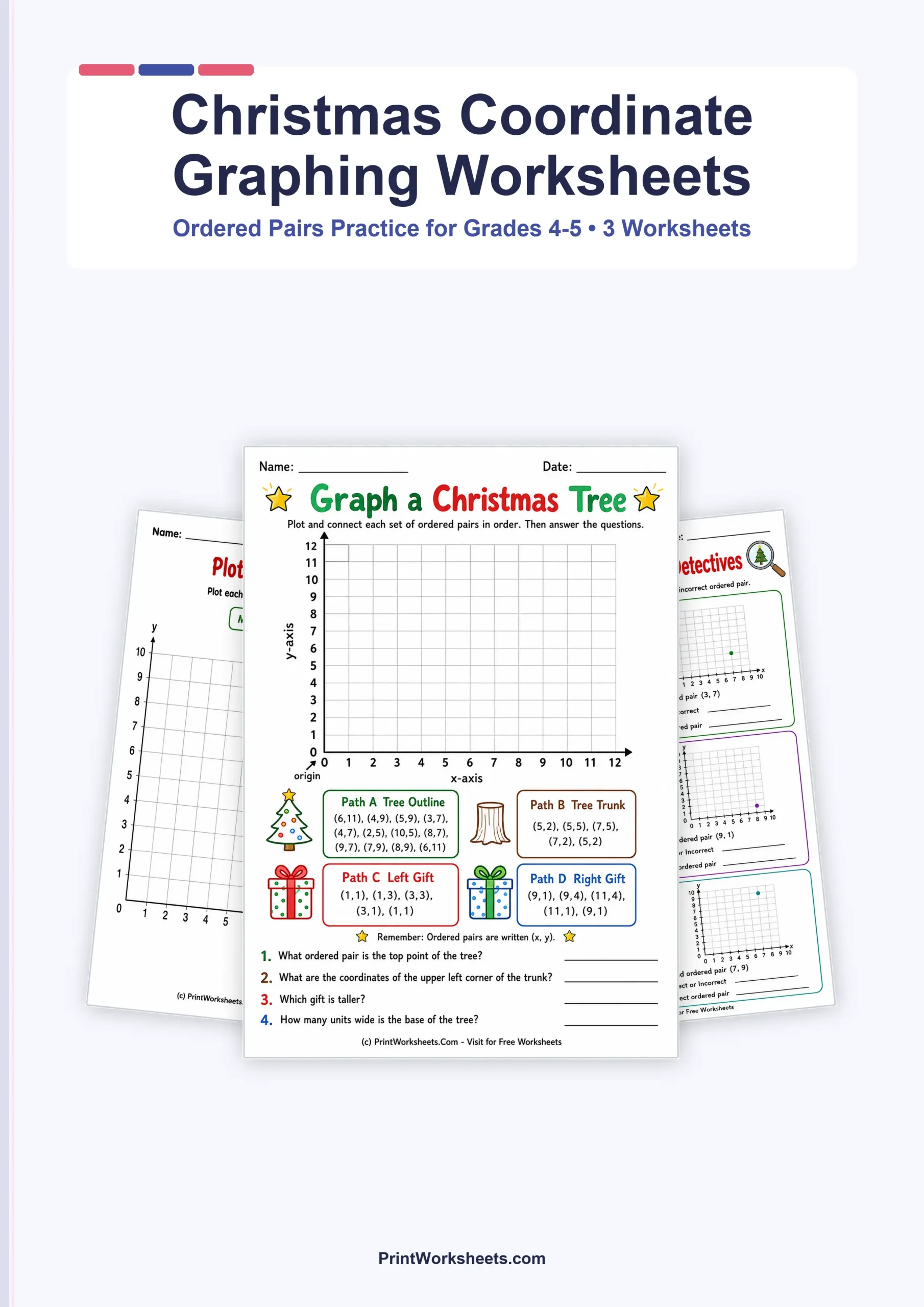 Christmas Worksheets Worksheet - Christmas Coordinate Graphing Worksheets for Grades 4-5 – Free Printable PDF | Free Printable