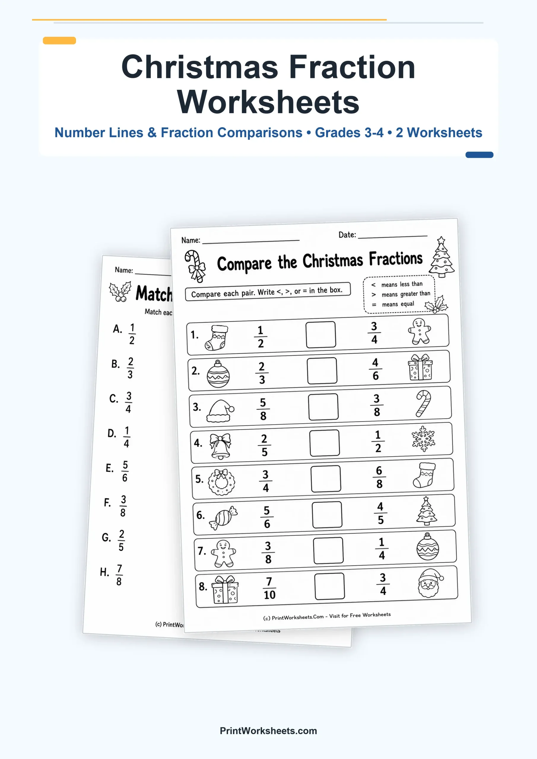 Christmas Worksheets Worksheet - Christmas Fraction Worksheets for Grades 3-4 – Free Printable PDF | Free Printable