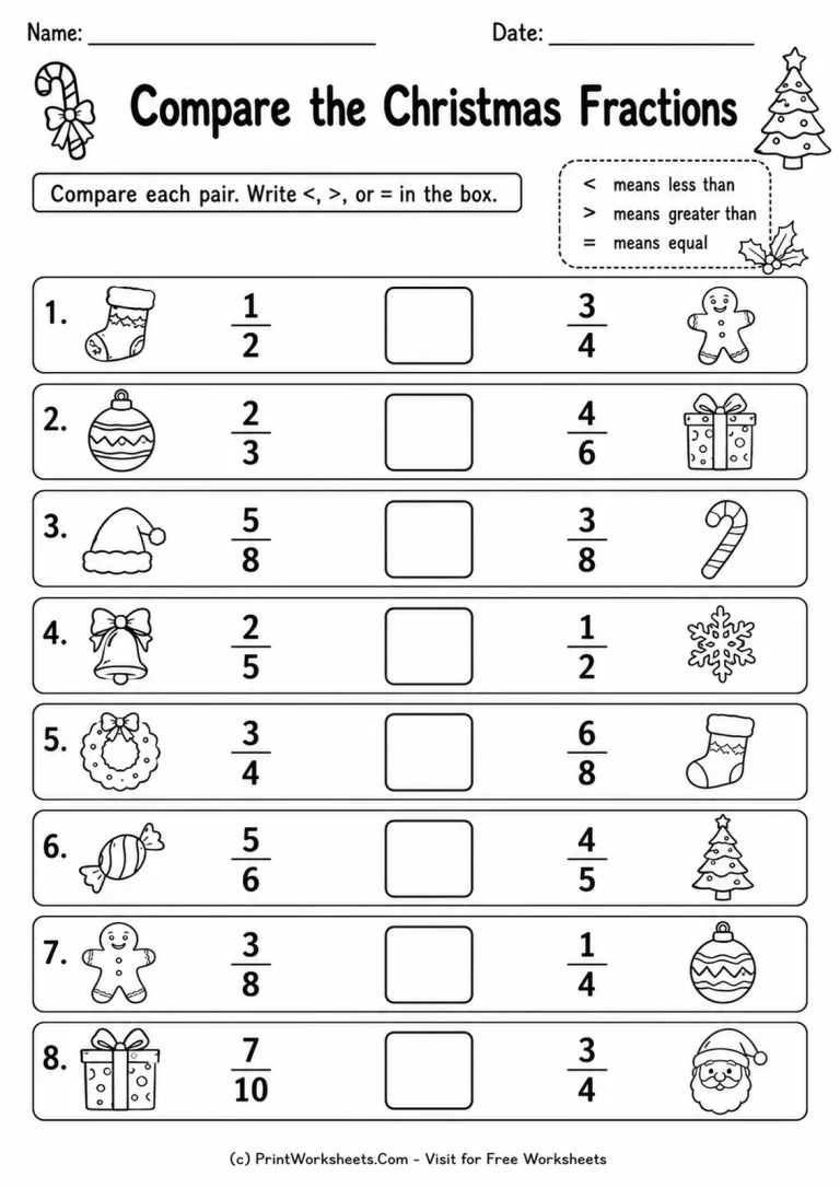 Compare the Christmas Fractions Compare the Christmas Fractions printable worksheet