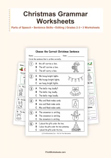 Christmas Worksheets Worksheet - Christmas Grammar Worksheets for Grades 2-3 – Free Printable PDF | Free Printable