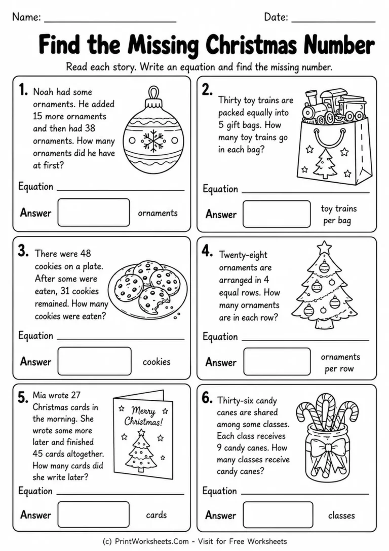 Find the Missing Christmas Number printable worksheet
