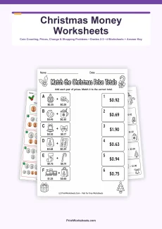 Christmas Worksheets Worksheet - Christmas Money Worksheets for Grades 2-3 – Free Printable PDF | Free Printable