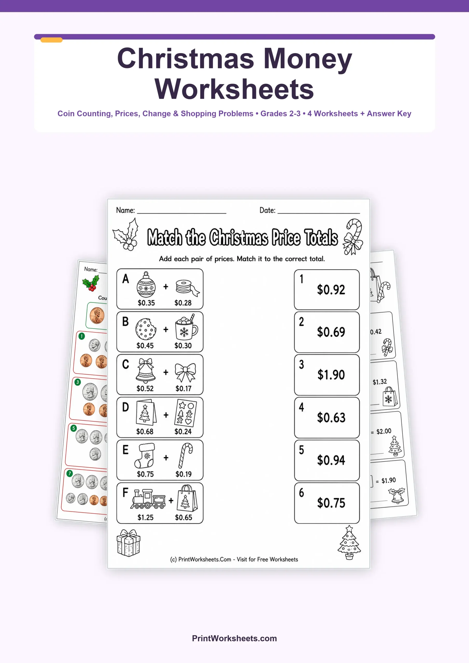 Christmas Worksheets Worksheet - Christmas Money Worksheets for Grades 2-3 – Free Printable PDF | Free Printable