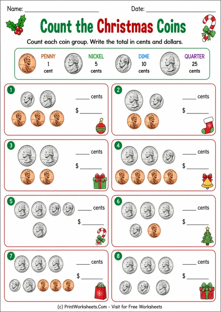 Count the Christmas Coins Count the Christmas Coins printable worksheet