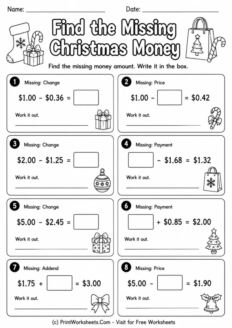 Find the Missing Christmas Money Find the Missing Christmas Money printable worksheet