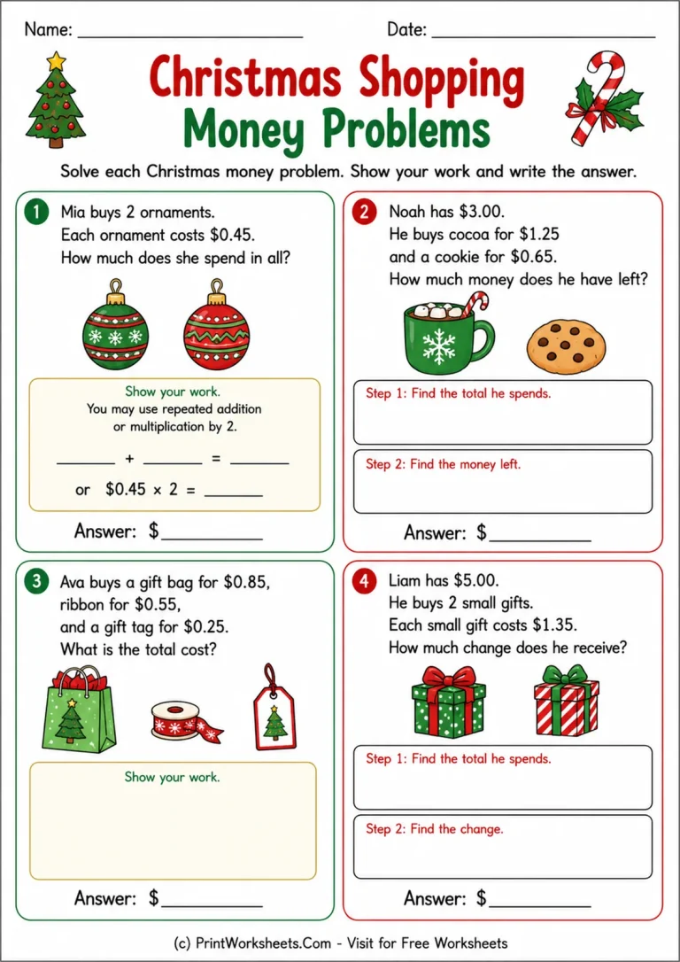 Christmas Shopping Money Problems Christmas Shopping Money Problems printable worksheet