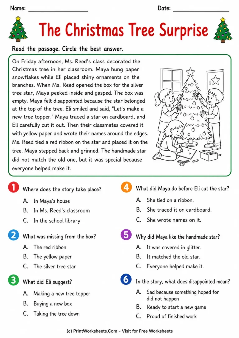 The Christmas Tree Surprise The Christmas Tree Surprise printable worksheet