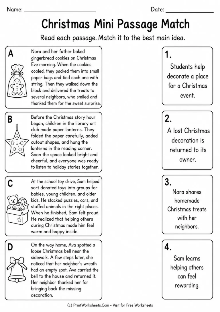 Christmas Mini Passage Match Christmas Mini Passage Match printable worksheet