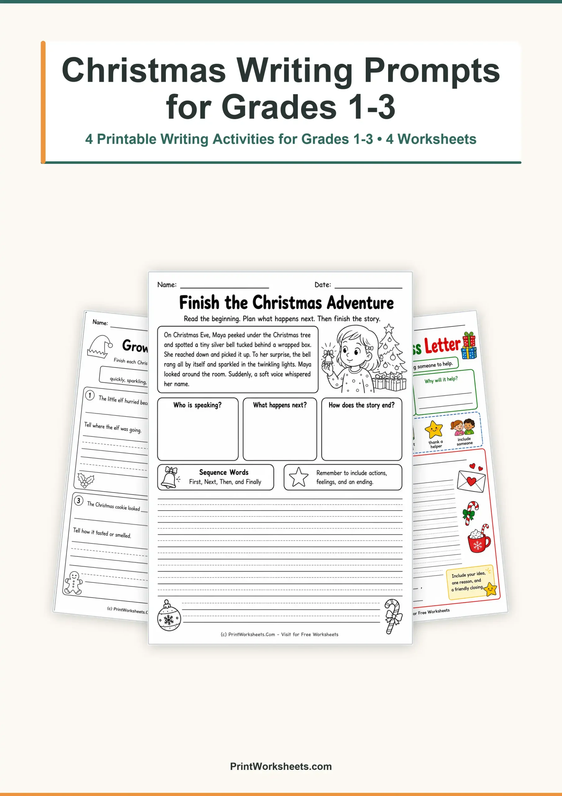 Christmas Worksheets Worksheet - Christmas Writing Prompts for Grades 1-3 – Free Printable PDF | Free Printable