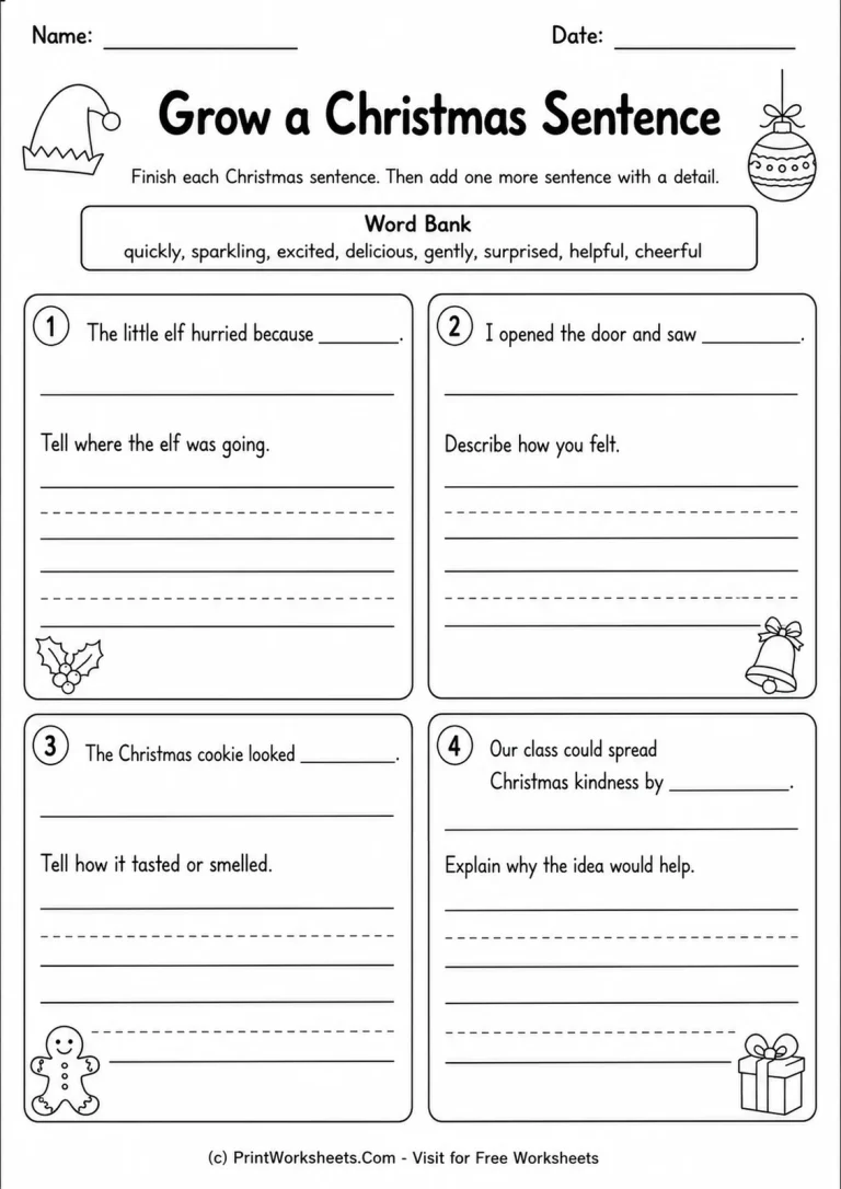 Grow a Christmas Sentence Grow a Christmas Sentence printable worksheet