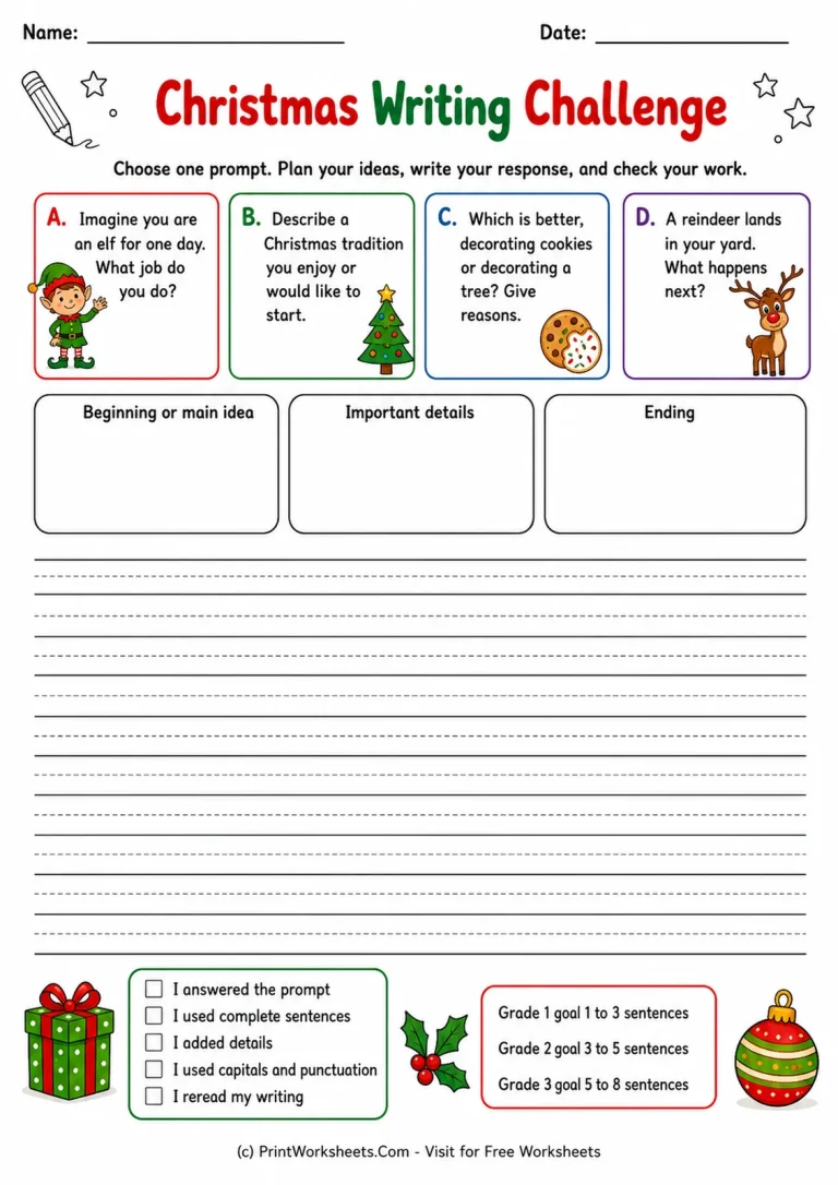Christmas Writing Challenge Christmas Writing Challenge printable worksheet
