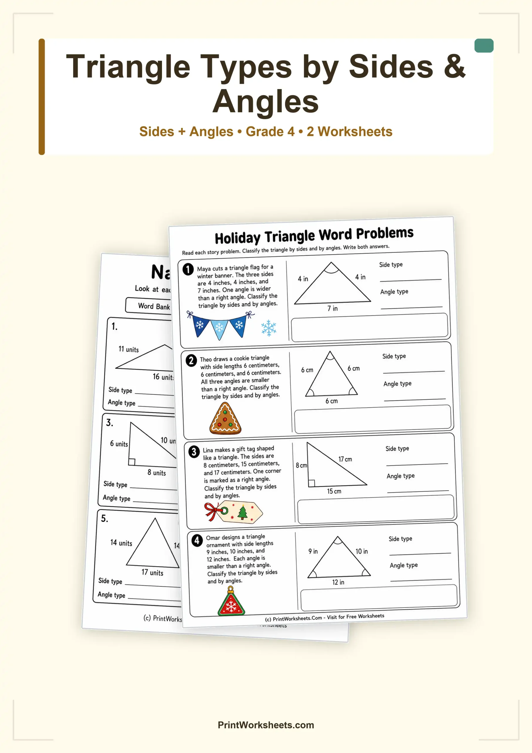 Geometry Worksheets Worksheet - Classify Triangles by Angles and Sides Worksheets for Grade 4 | Free Printable