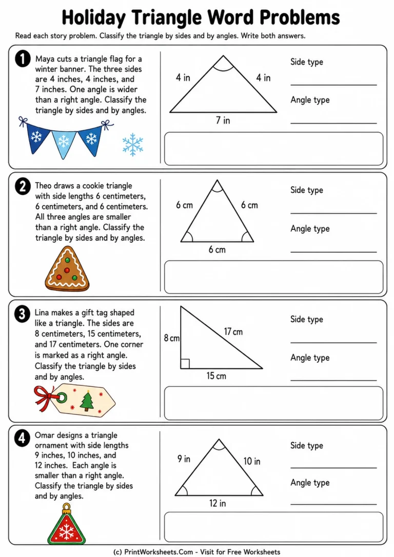 Holiday Triangle Word Problems Holiday Triangle Word Problems printable worksheet
