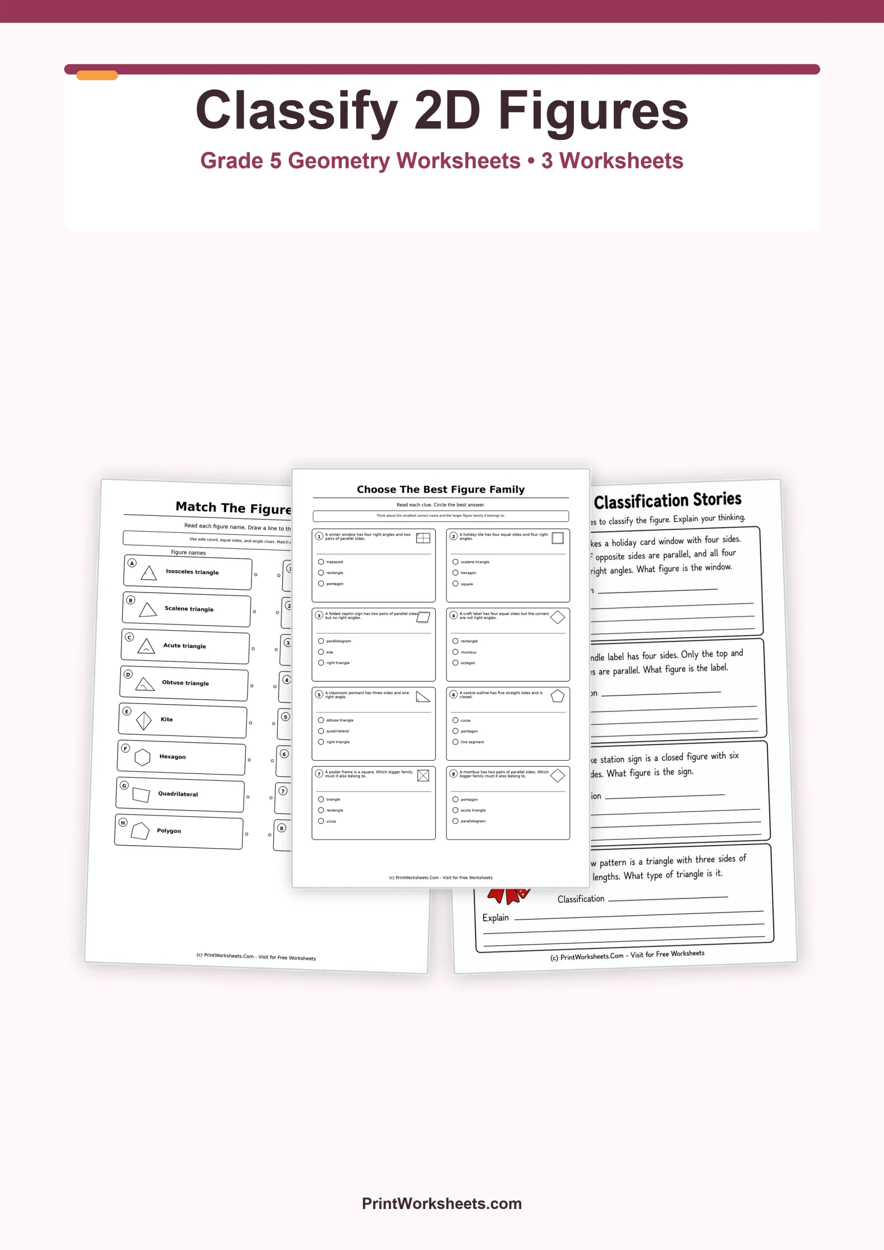 Geometry Worksheets Worksheet - Classify Two-Dimensional Figures Worksheets for Grade 5 | Free Printable