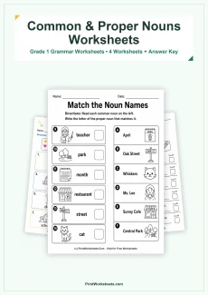 Grammar Worksheets Worksheet - Common and Proper Nouns Worksheets for Grade 1 – Free Printable PDF | Free Printable