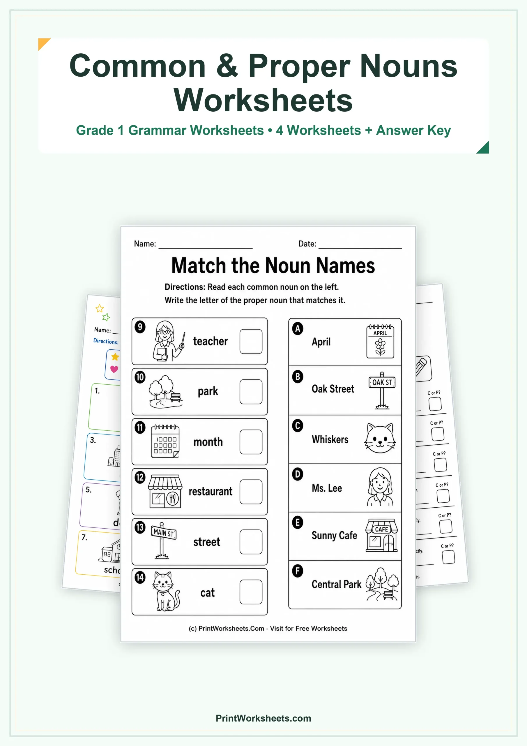 Grammar Worksheets Worksheet - Common and Proper Nouns Worksheets for Grade 1 – Free Printable PDF | Free Printable