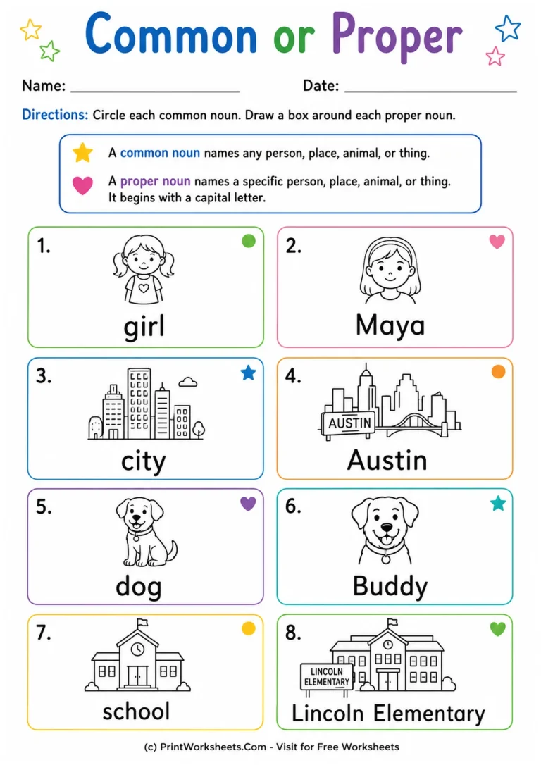 Common or Proper Common or Proper printable worksheet