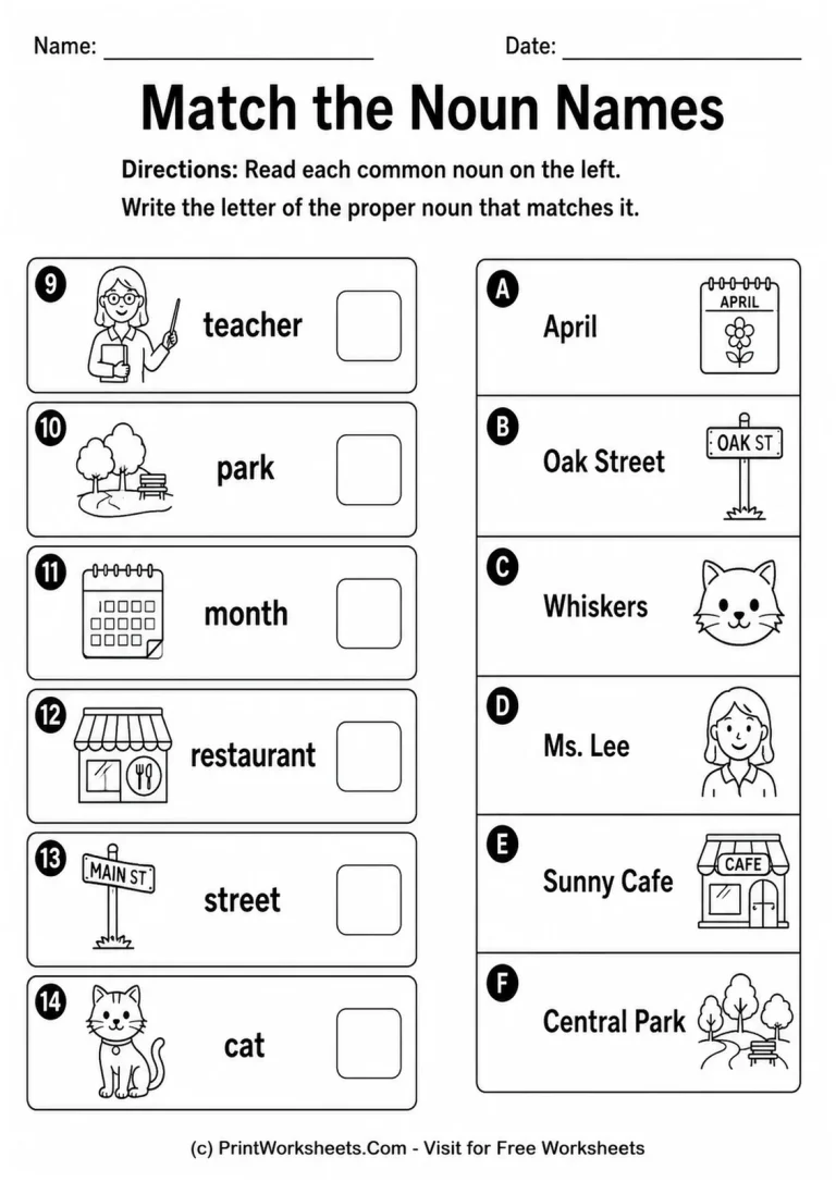 Match the Noun Names Match the Noun Names printable worksheet